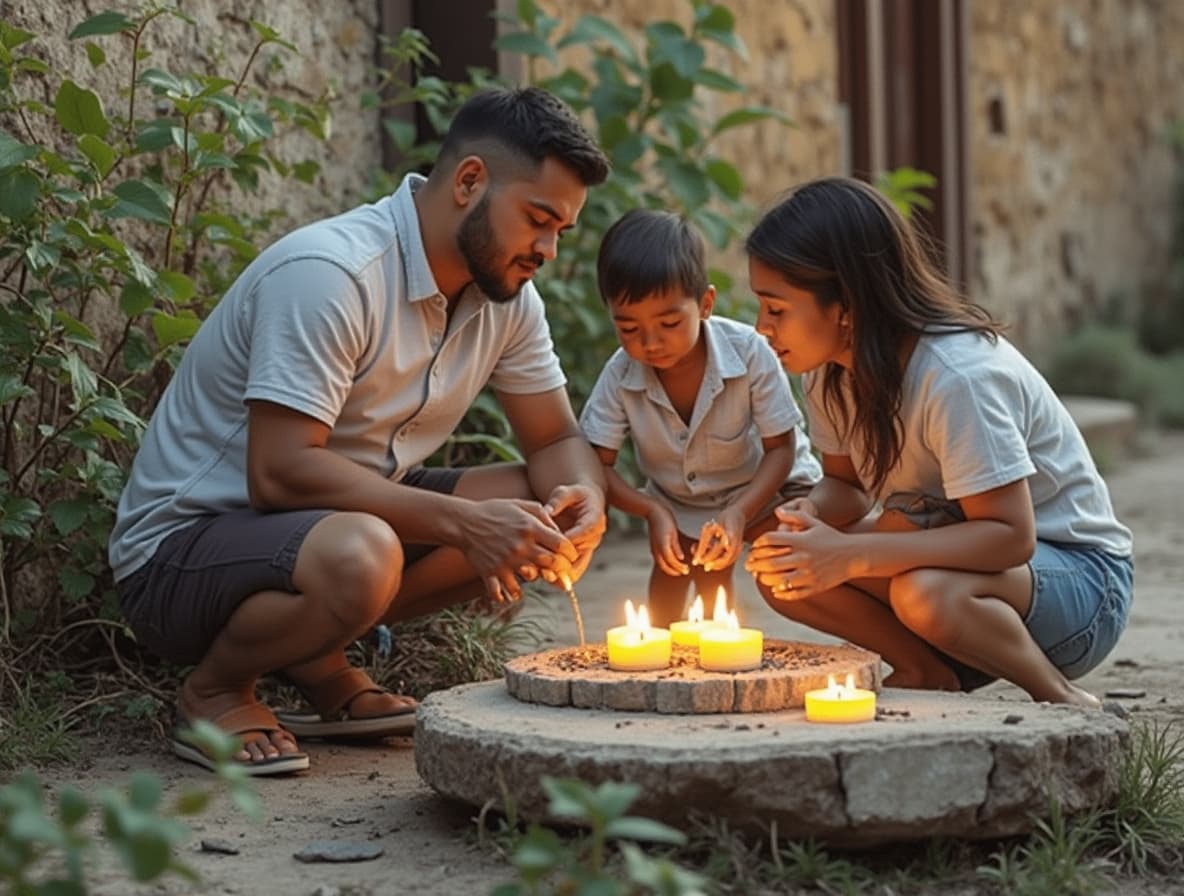 Una familia recordando a su perro enterrado