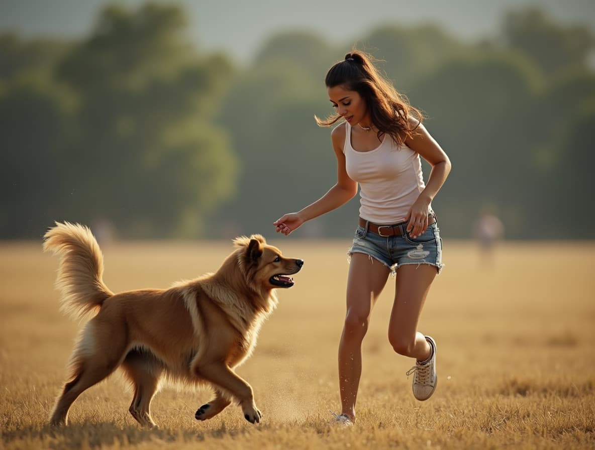 Una mujer jugando con un perro