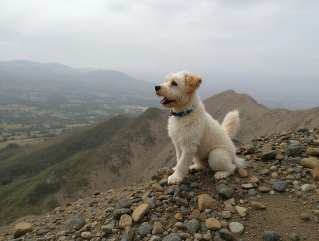 Perro con artrosis en lo alto de una colina